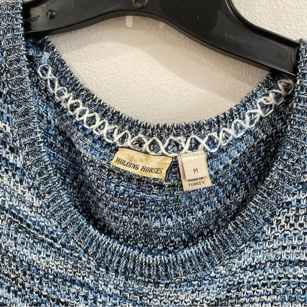 Anthro Holding Horses Fringe Sweater Dress Blue‎ Sleeveless Knit Size M